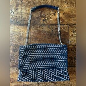 Lanvin shoulder bag, silver detail, navy suede